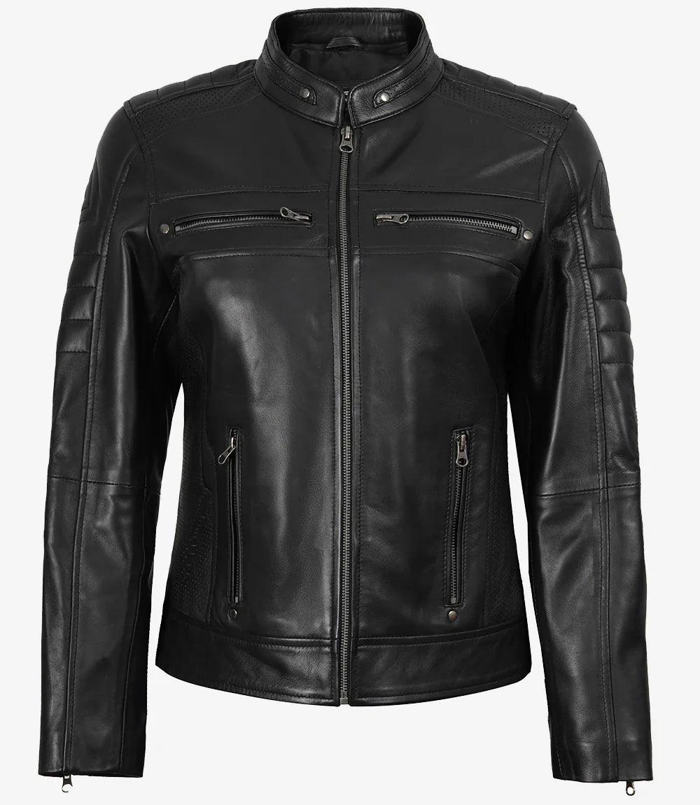 Women's Classic Black Leather Biker Style Jacket