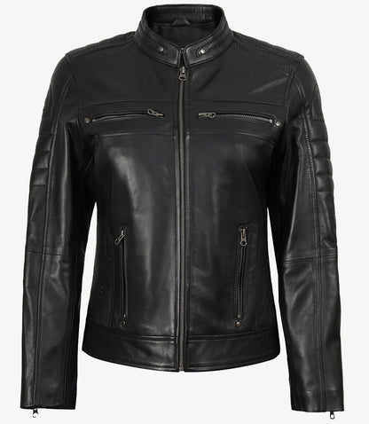 Women's Classic Black Leather Biker Style Jacket
