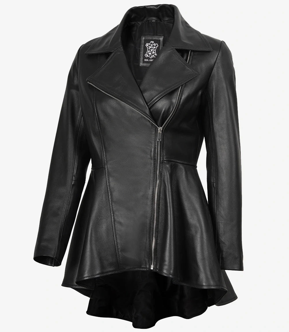 Clarissa Womens Black Peplum Leather Jacket