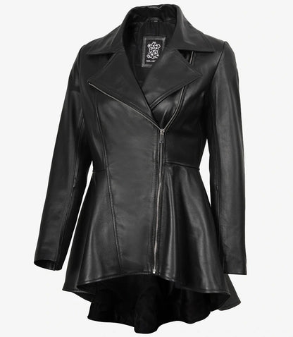 Clarissa Womens Black Peplum Leather Jacket