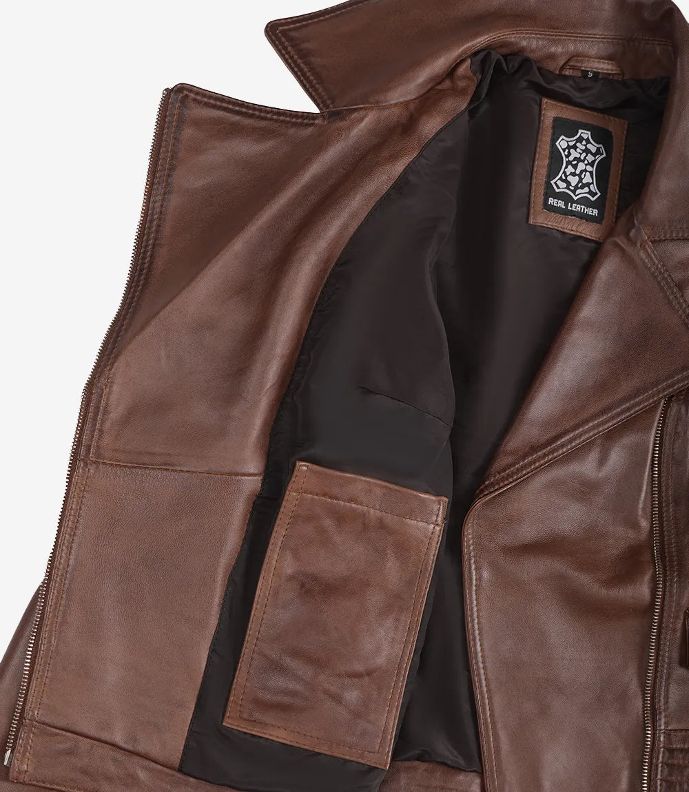 Women's Asymmetrical Cognac Leather Biker Style Jacket