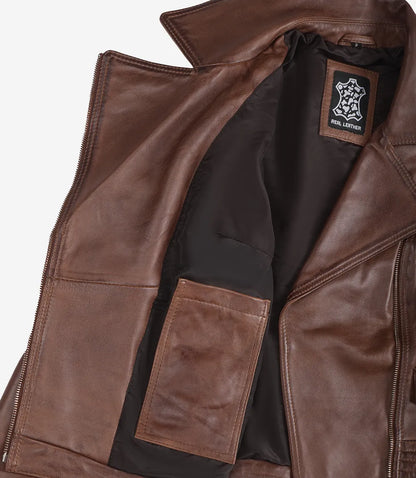 Women's Asymmetrical Cognac Leather Biker Style Jacket