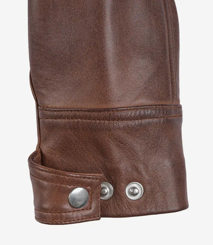 Womens Cognac Leather Biker Style Jacket - Quilted Shoulder