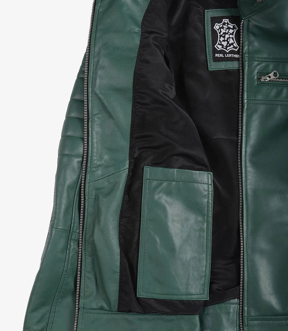 Womens Real Leather Green Biker Style Jacket