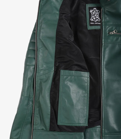 Womens Real Leather Green Biker Style Jacket