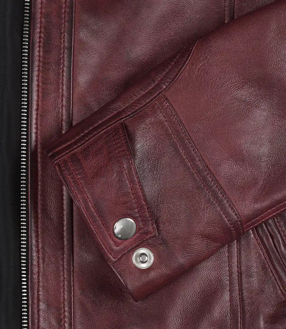 Women's Burgundy Real Lambskin Leather Biker Style Jacket