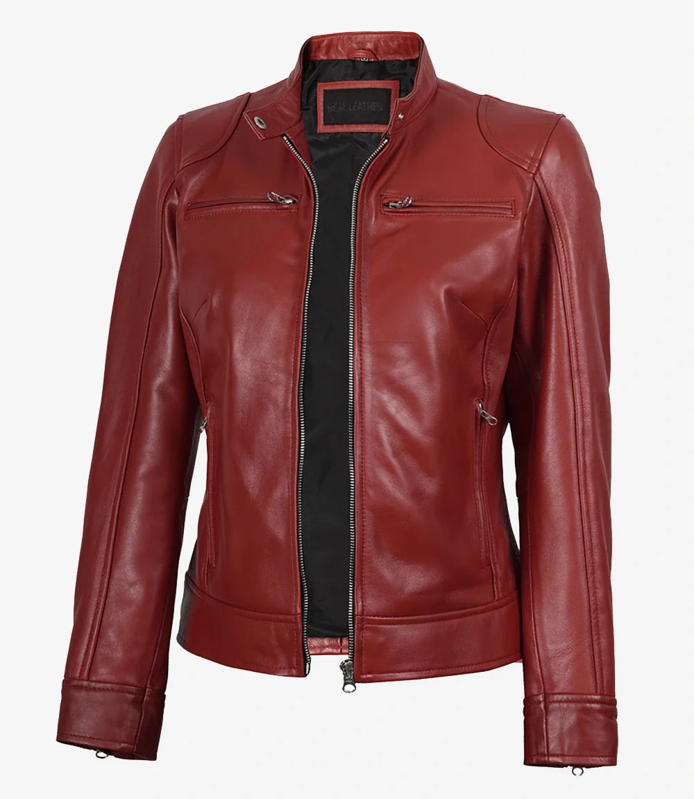 Women's Real Leather Red Biker Style Jacket