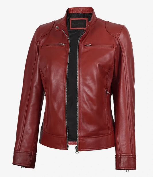 Women's Real Leather Red Biker Style Jacket