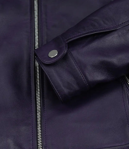 Women's Purple Waxed Lambskin Biker Style Leather Jacket