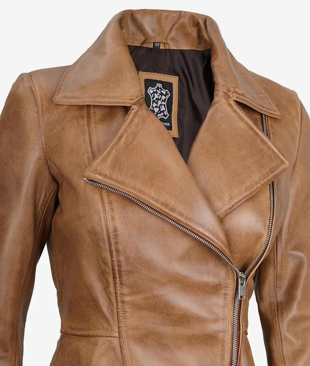 Womens Camel Brown Peplum Leather Jacket Max Jackets