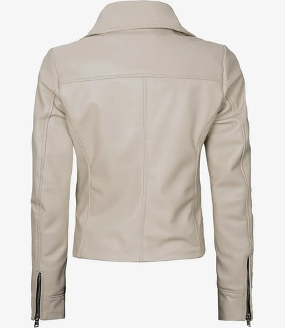 Women's Real Lambskin Leather Beige Biker Style Jacket