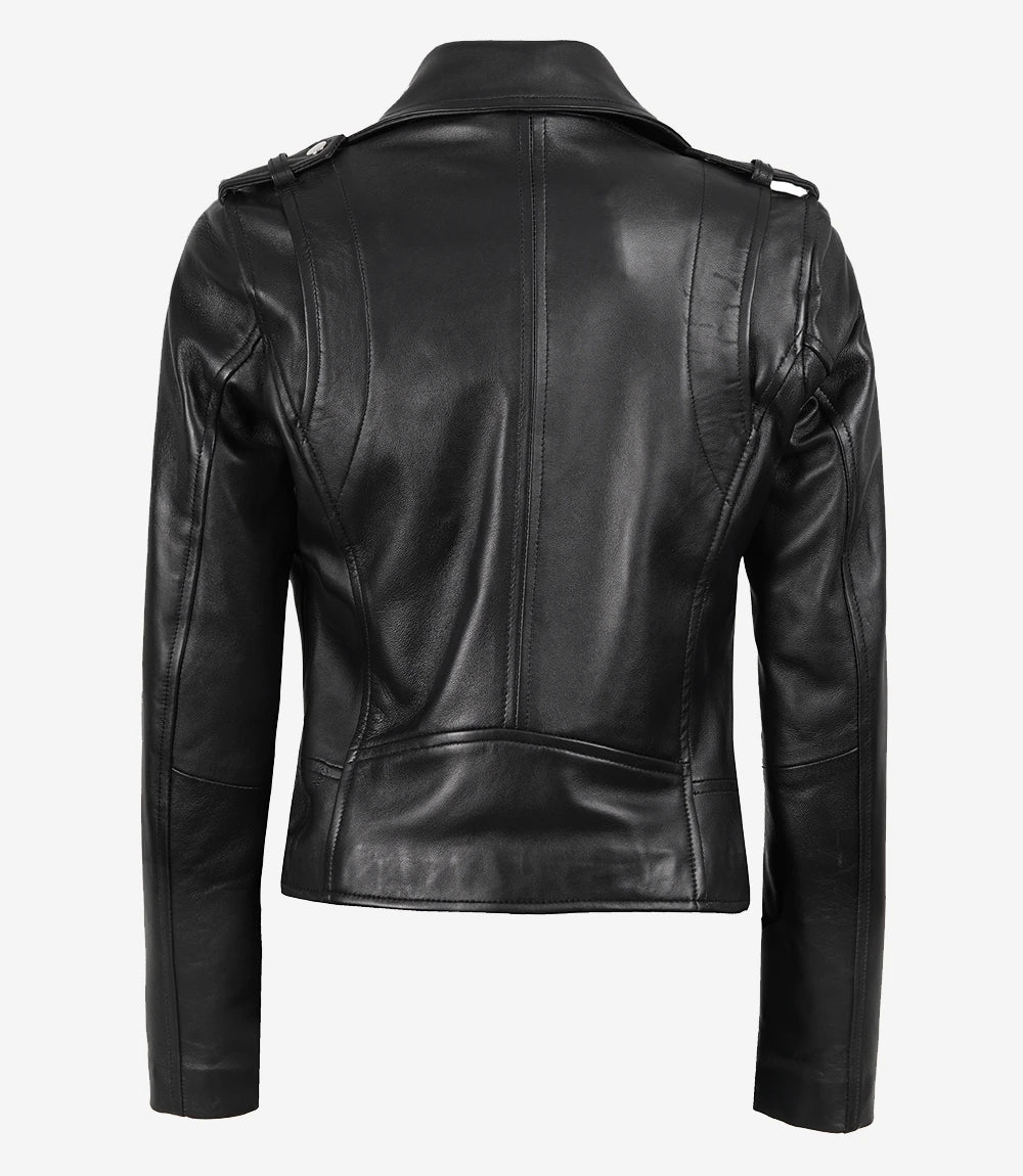 Women's Black Asymmetrical Biker Style Leather Jacket