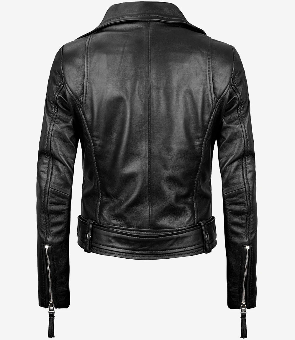 Women's Black Asymmetrical Leather Biker Style Jacket