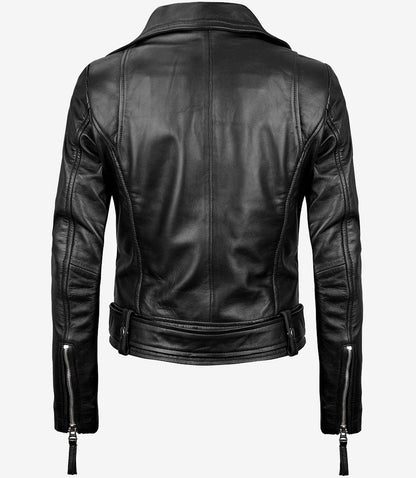 Women's Black Asymmetrical Leather Biker Style Jacket