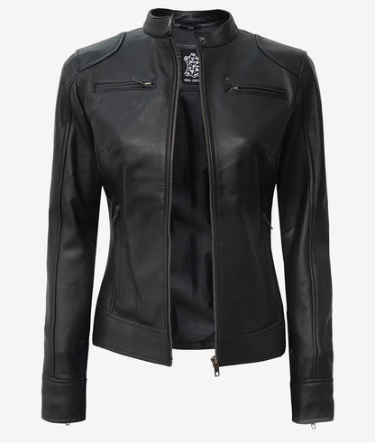 Women's Black Lambskin Leather Biker Style Jacket