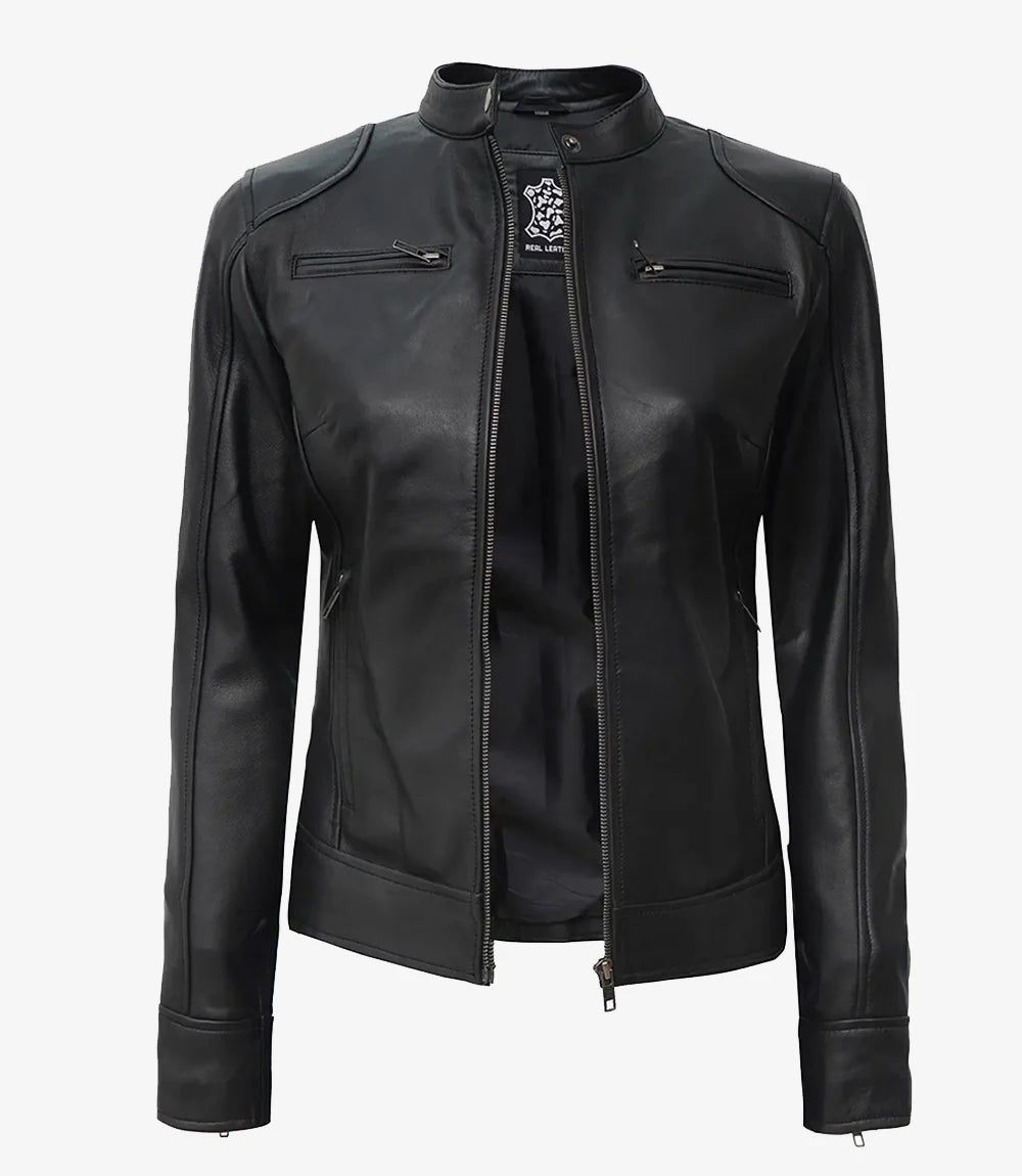 Dodge Black Women's Petite Leather Biker Style Jacket
