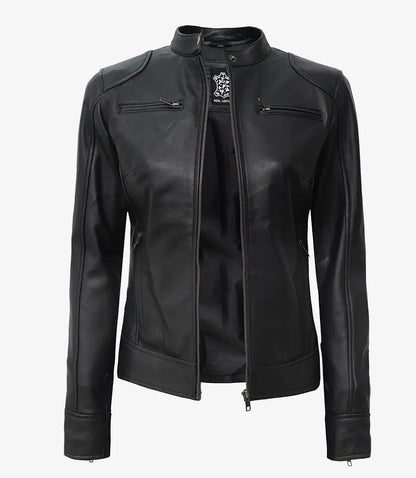 Dodge Black Women's Petite Leather Biker Style Jacket