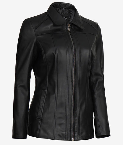 Marsha Womens Black Leather Car Coat