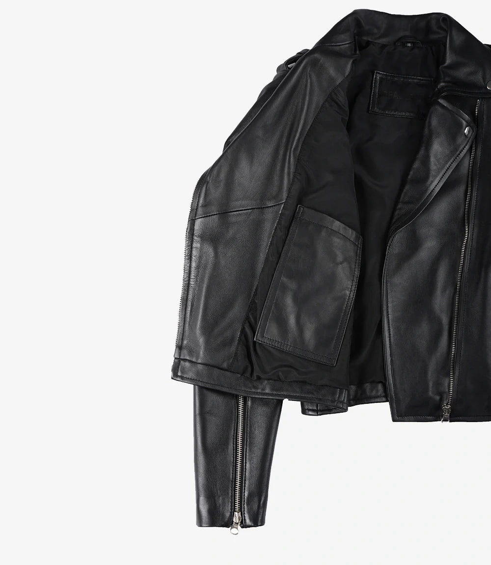 Women's Black Asymmetrical Biker Style Leather Jacket