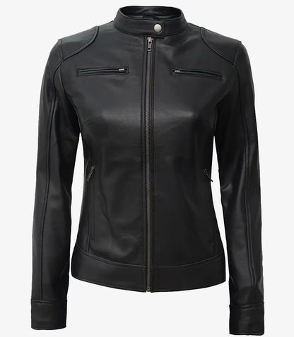 Dodge Black Women's Petite Leather Biker Style Jacket