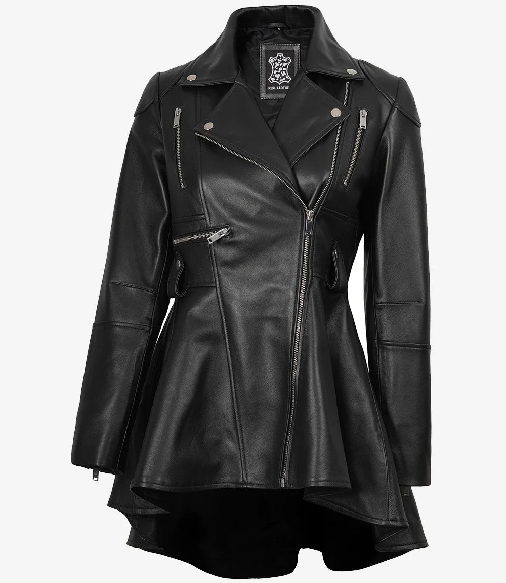 Women's Asymmetrical Black Peplum Leather Jacket