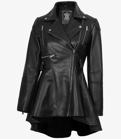Women's Asymmetrical Black Peplum Leather Jacket