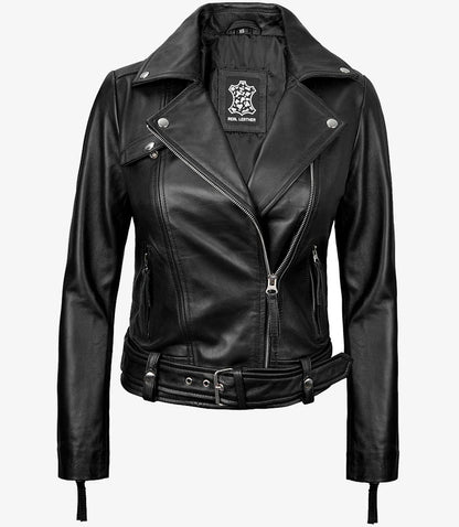 Women's Black Asymmetrical Leather Biker Style Jacket