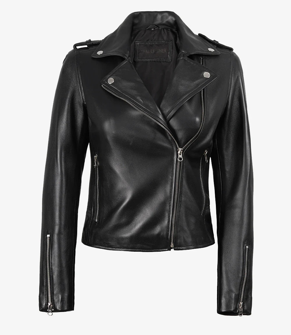 Women's Black Asymmetrical Biker Style Leather Jacket