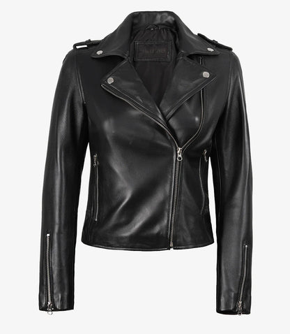 Women's Black Asymmetrical Biker Style Leather Jacket