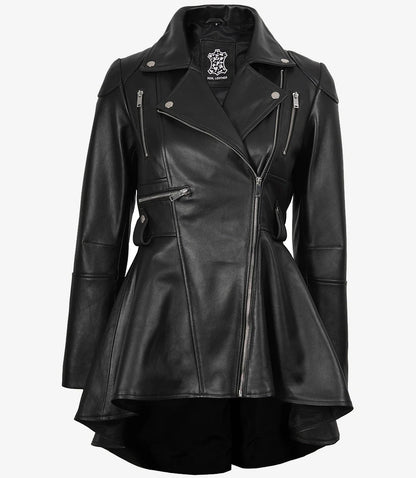 Women's Asymmetrical Black Peplum Leather Jacket