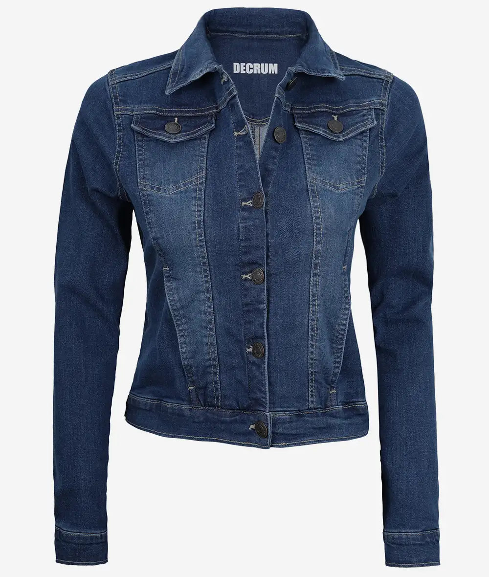 Womens Mid Blue Denim Jacket - Trucker Style Max Jackets