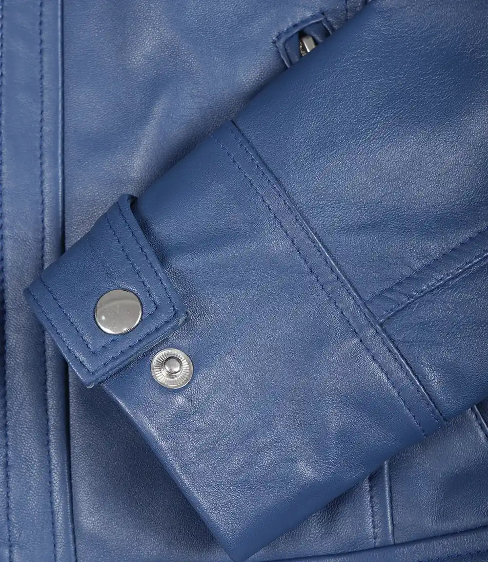 Women's Real Lambskin Leather Blue Quilted Biker Style Jacket