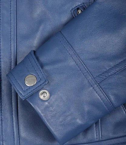 Women's Real Lambskin Leather Blue Quilted Biker Style Jacket