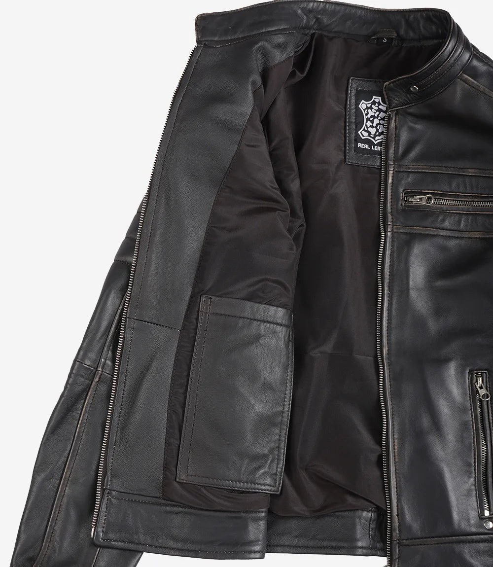 Womens Distressed Brown Biker Style Leather Jacket