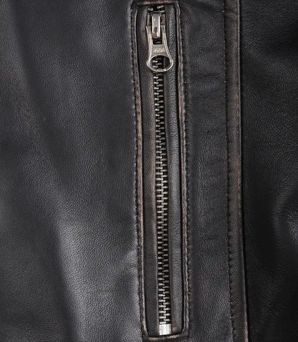 Womens Distressed Brown Biker Style Leather Jacket