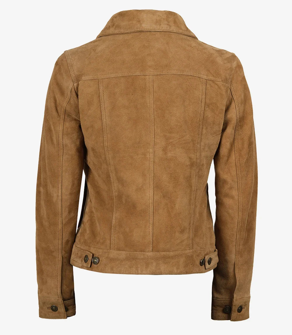 Women's Light Brown Suede Trucker Jacket