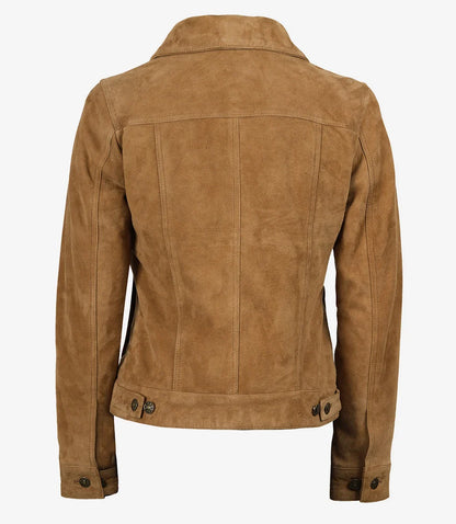Women's Light Brown Suede Trucker Jacket