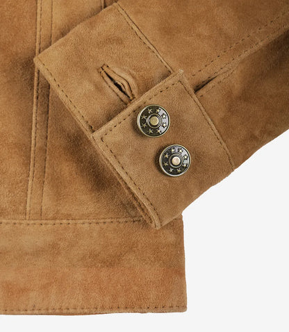 Women's Light Brown Suede Trucker Jacket