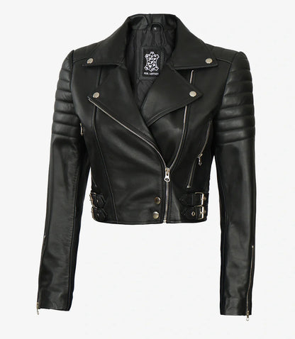 Women's Asymmetrical Black Cropped Biker Style Leather Jacket