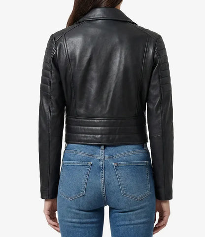 Women's Asymmetrical Black Cropped Biker Style Leather Jacket