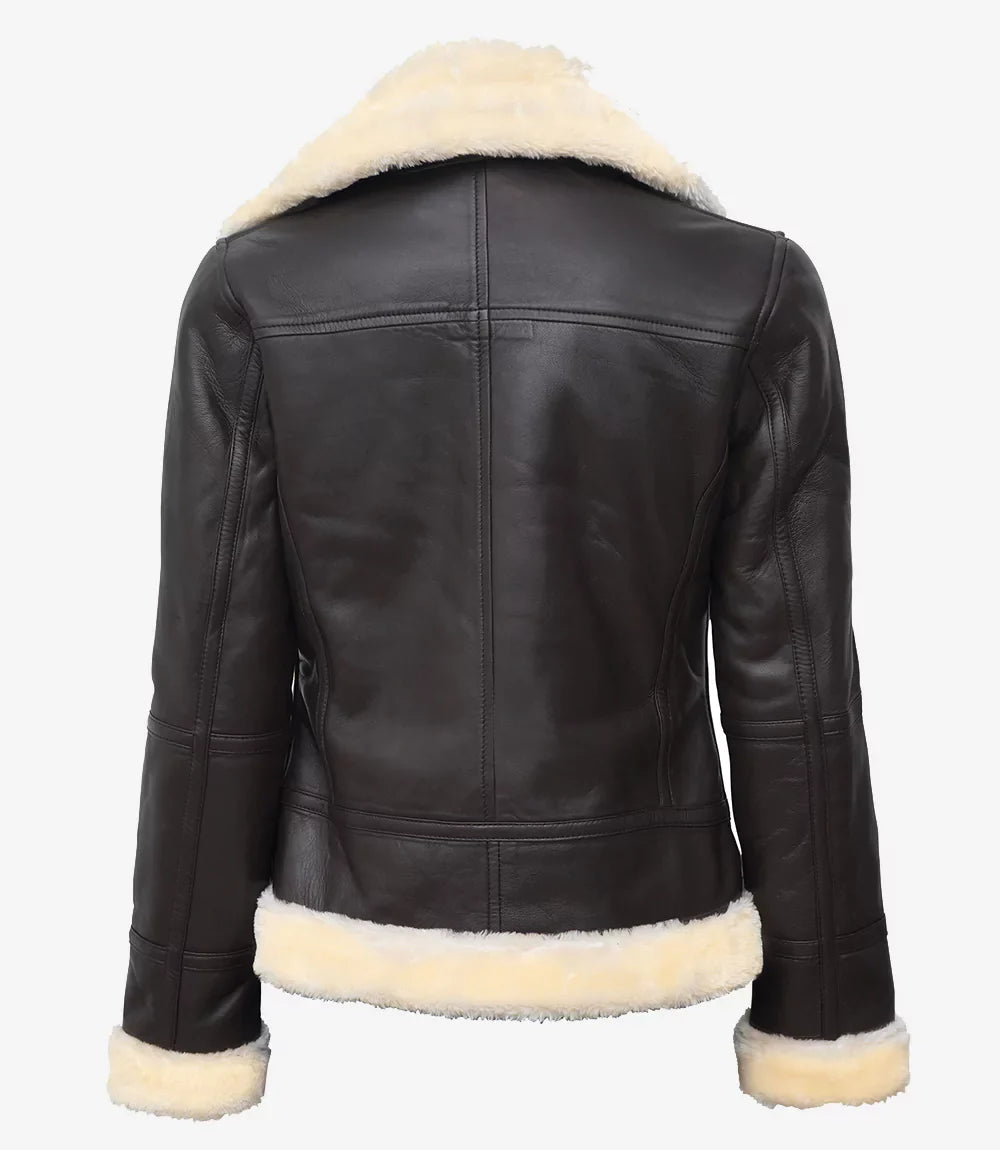 Women's Dark Brown B3 Leather Bomber Shearling Jacket