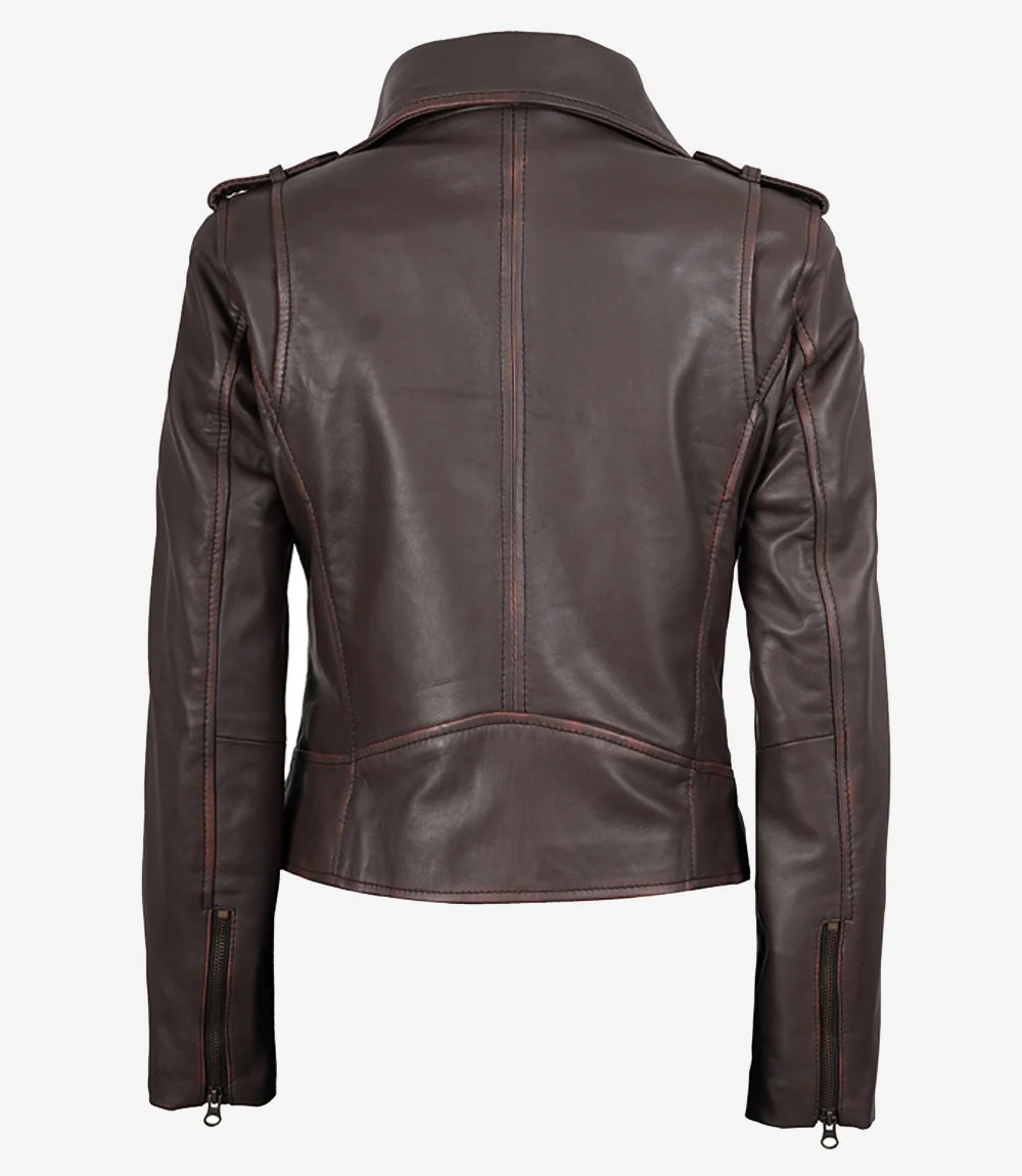 Women's Dark Brown Asymmetrical Biker Style Leather Jacket