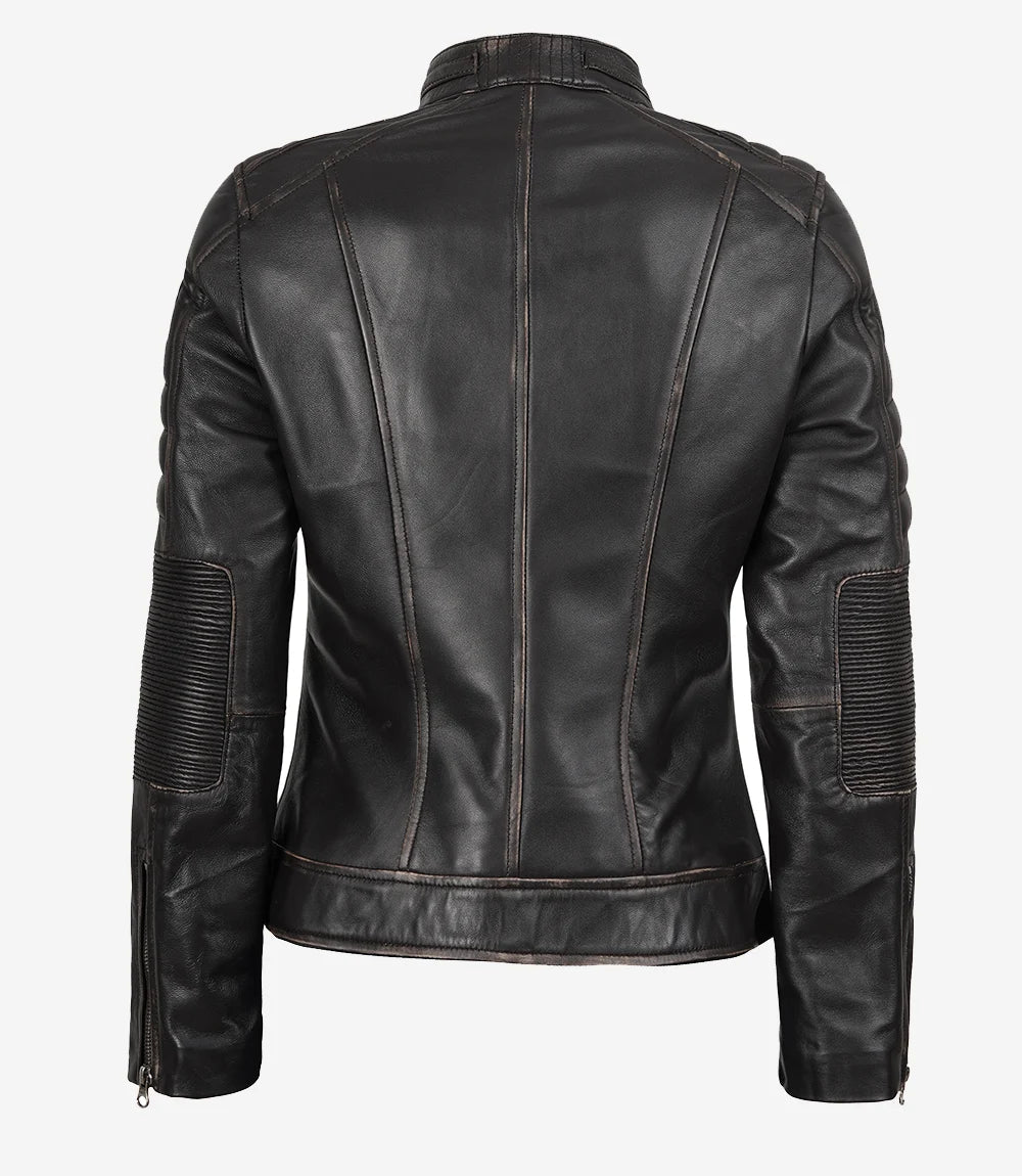 Womens Distressed Brown Biker Style Leather Jacket