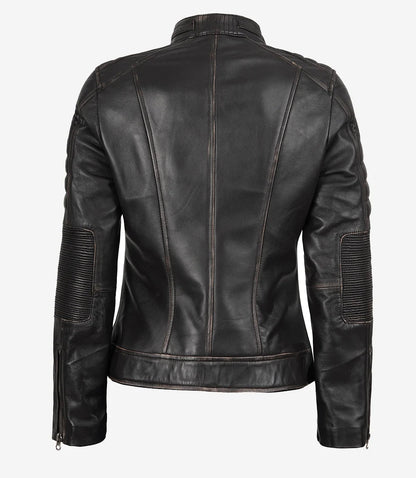Womens Distressed Brown Biker Style Leather Jacket