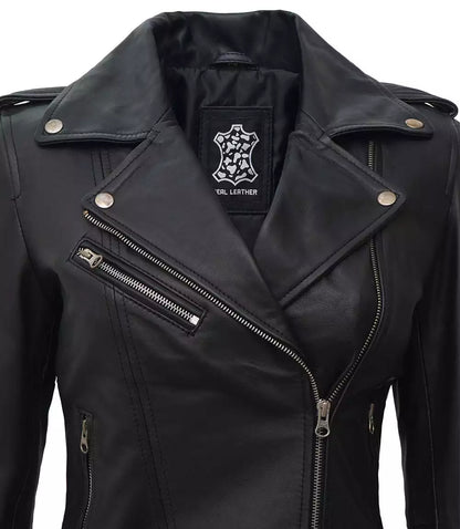 Womens Black Asymmetrical Lambskin Leather Jacket