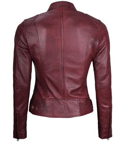 Womens Maroon Real Leather Moto Jacket Max Jackets