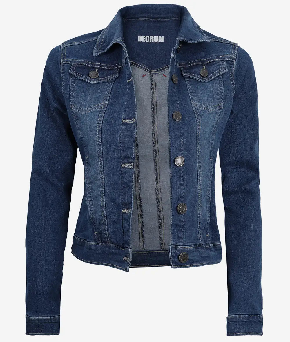 Womens Mid Blue Denim Jacket - Trucker Style Max Jackets