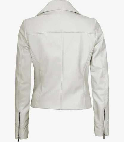 Women's Real Lambskin Leather Off White Biker Style Jacket