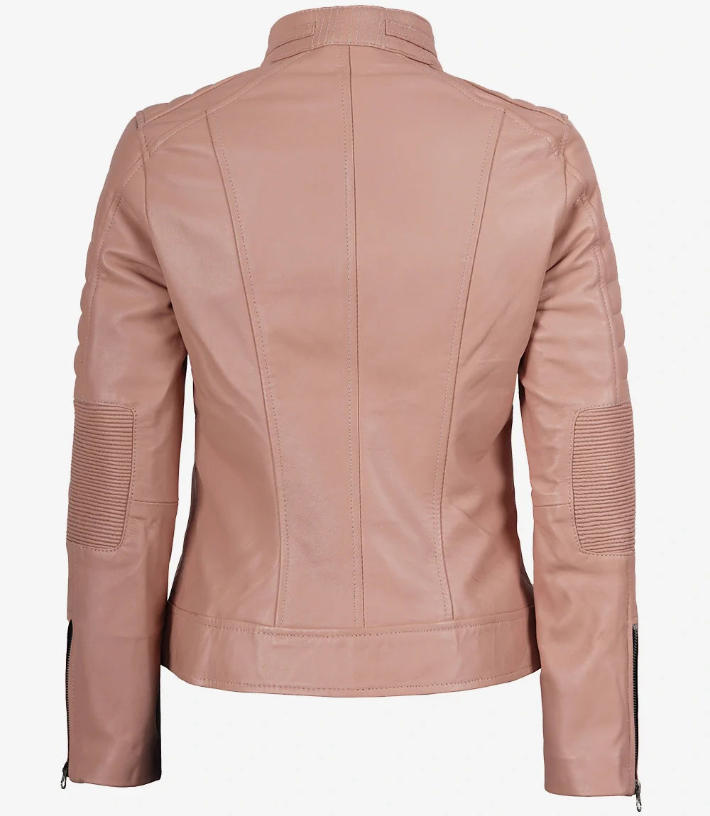 Womens Real Leather Pink Biker Style Jacket