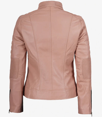 Womens Real Leather Pink Biker Style Jacket